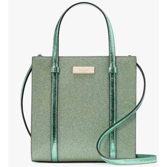S Kate Spade Kenzie Limited Edition Small Tote Bag KK329 Green Glitter Purse NWT - Picture 1 of 10